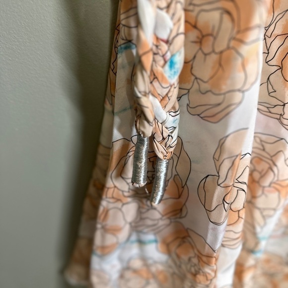 Dyvna ChaCha Peach Floral Overlay Braided Strap Silk Midi Dress Size 10 NWT - Picture 6 of 14